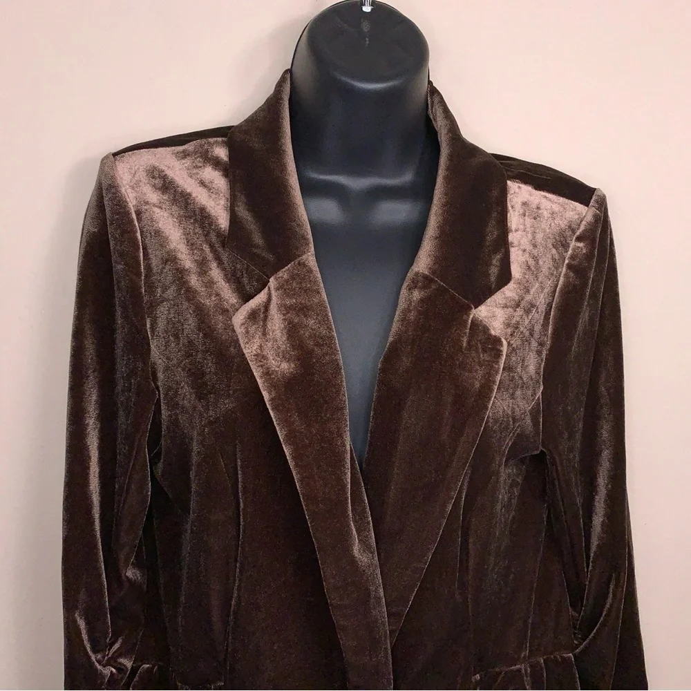 Y2K Era Small Cato Brown Velour Stretch Blazer Ruched 3/4 Length Sleeve